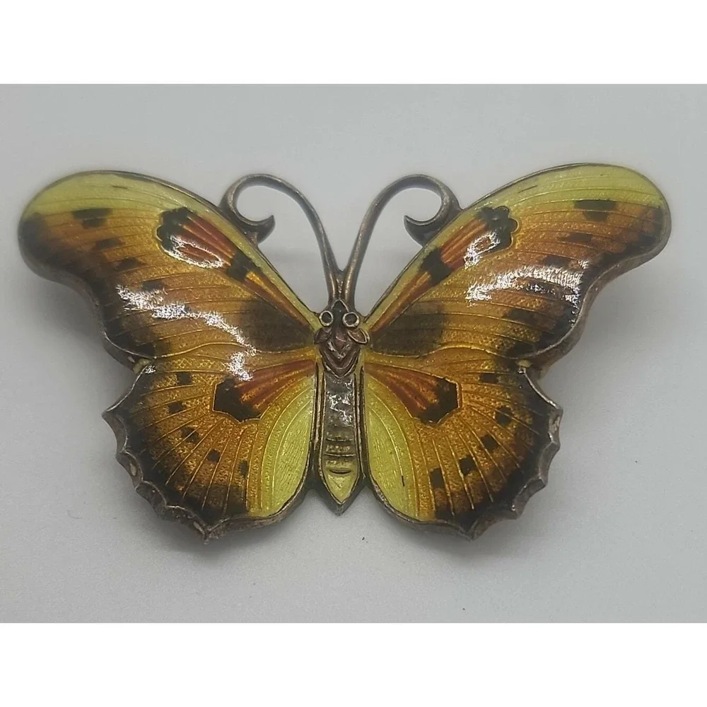 Vintage orange‎ & yellow enamel BUTTERFLY marked 